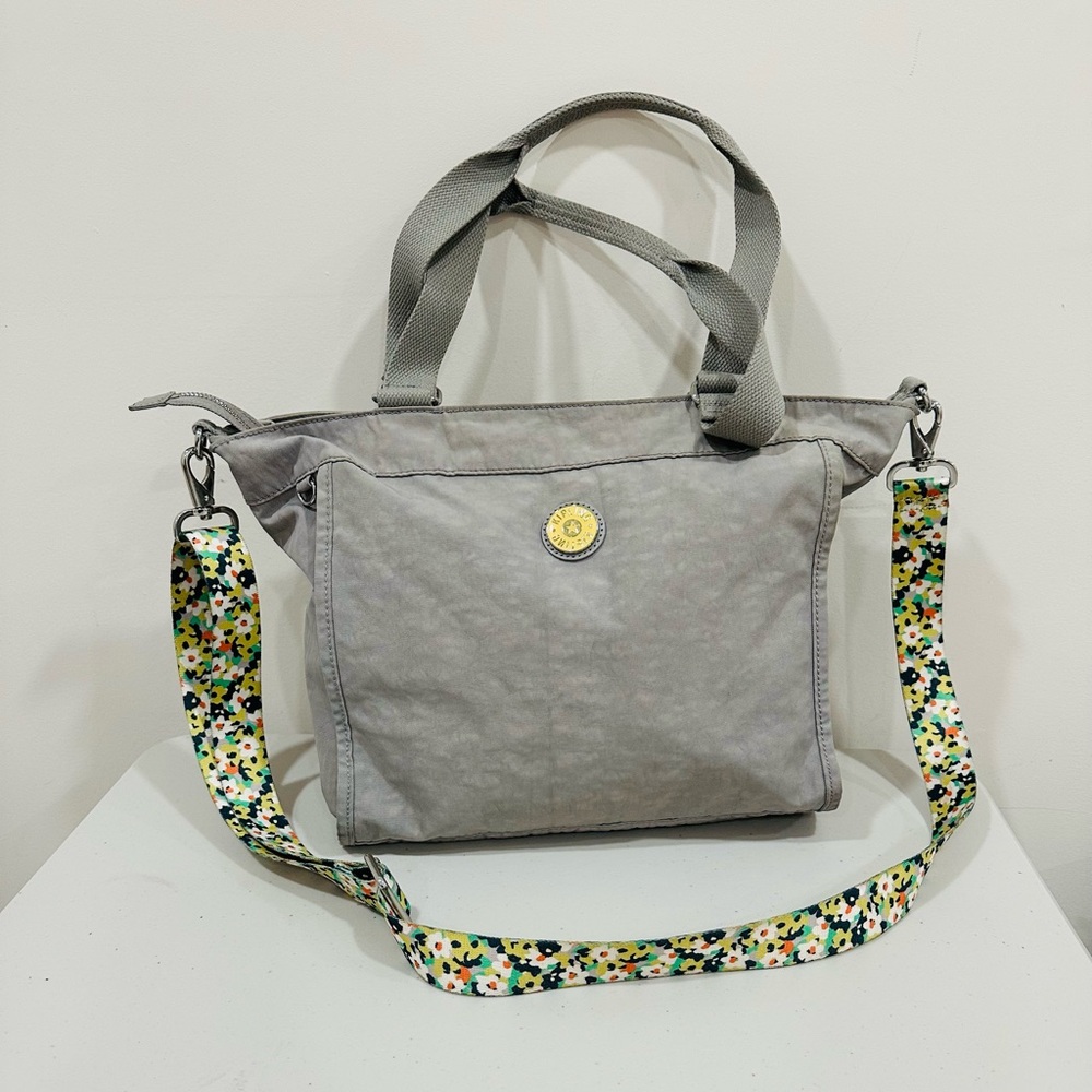 Kipling Shopper Solid Tote With Printed Straps State Grey